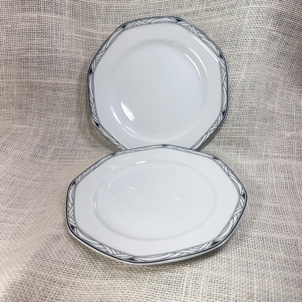 Studio Nova‎ Synthesis Y0031 Octagon Salad Plates Black White Art Deco Set of 2